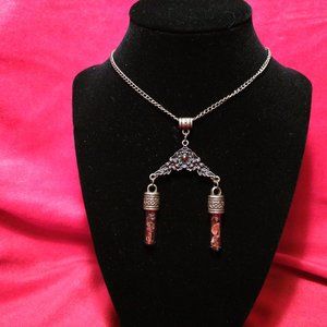 Large Bronze Toned Citrine Necklace with Double Tubes